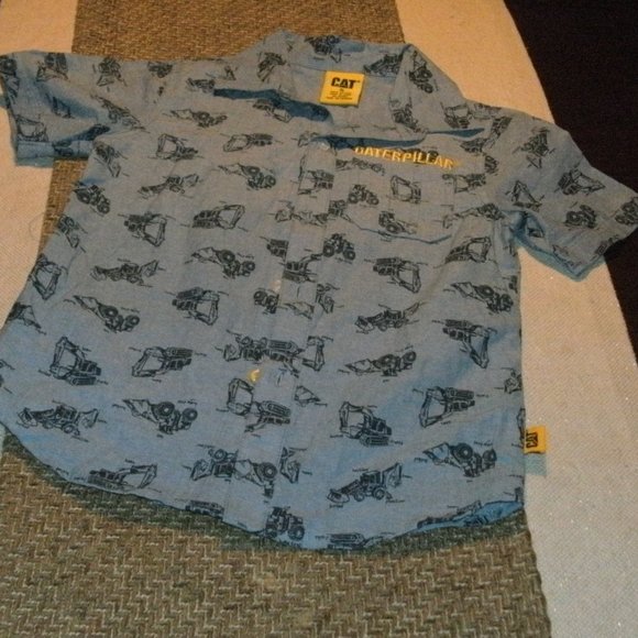Caterpillar Shirts & Tops Caterpillar Cat Truck Print Blue Button